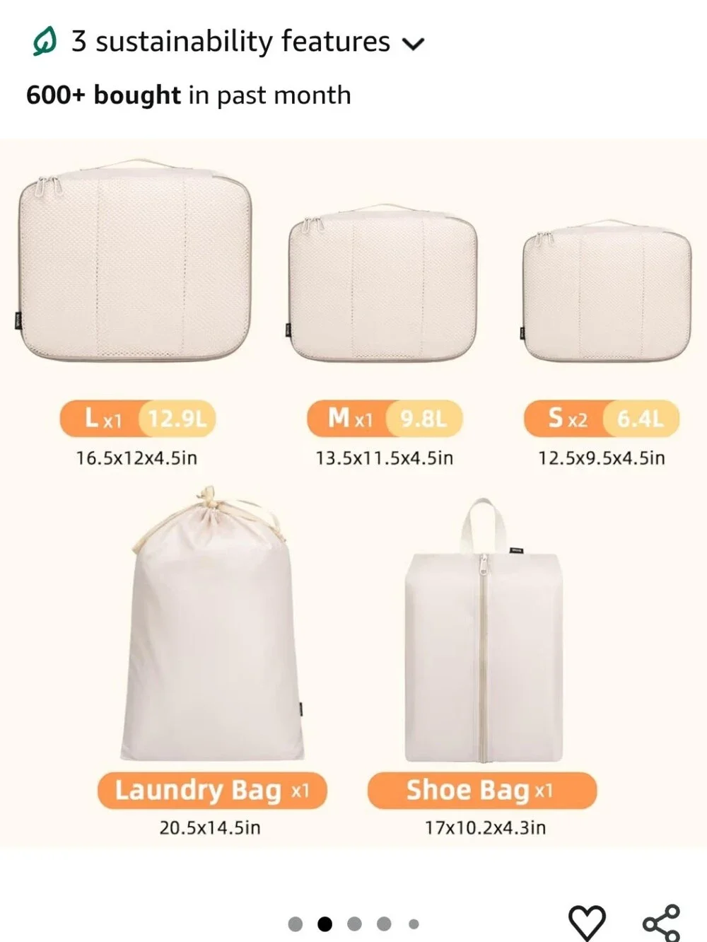 Hotor Travel Packing Cube Set - Cream Organizer Bags (6 pcs)